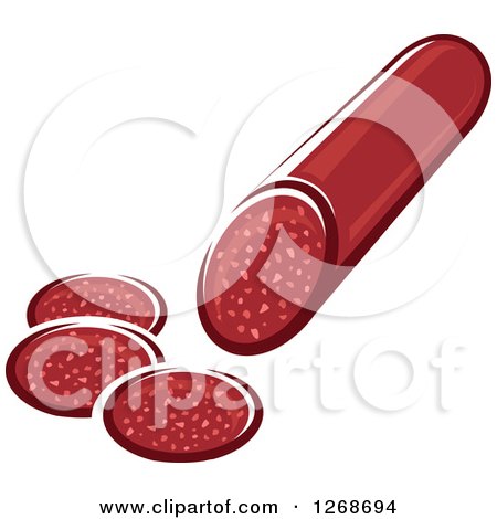 Clipart of a Partially Sliced Sausage - Royalty Free Vector Illustration by Vector Tradition SM
