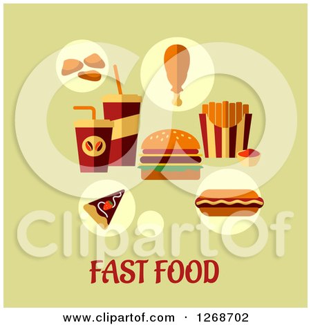 Clipart of Fast Food over Text on Green - Royalty Free Vector Illustration by Vector Tradition SM