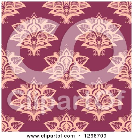 Clipart of a Seamless Pattern Background of Pink Lotus Henna Flowers - Royalty Free Vector Illustration by Vector Tradition SM