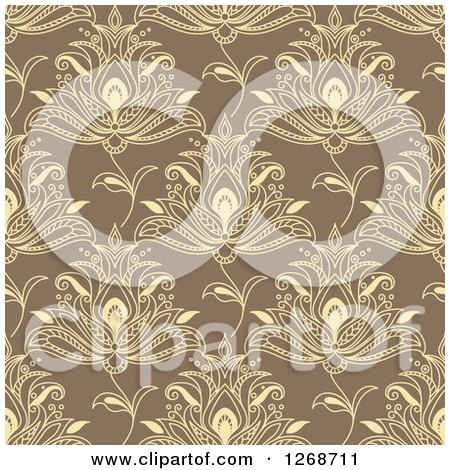 Clipart of a Seamless Pattern Background of Yellow Henna Flowers on Tan - Royalty Free Vector Illustration by Vector Tradition SM