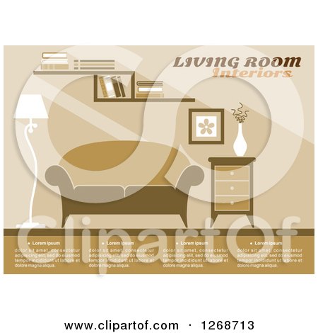 Clipart of a Brown Towned Living Room with Sample Text - Royalty Free Vector Illustration by Vector Tradition SM