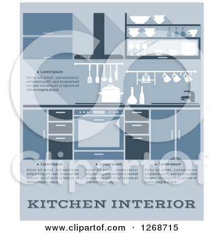 Clipart of a Blue Kitchen Interior with Text 2 - Royalty Free Vector Illustration by Vector Tradition SM