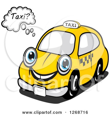 Clipart of a Thinking Yellow Taxi Cab - Royalty Free Vector Illustration by Vector Tradition SM