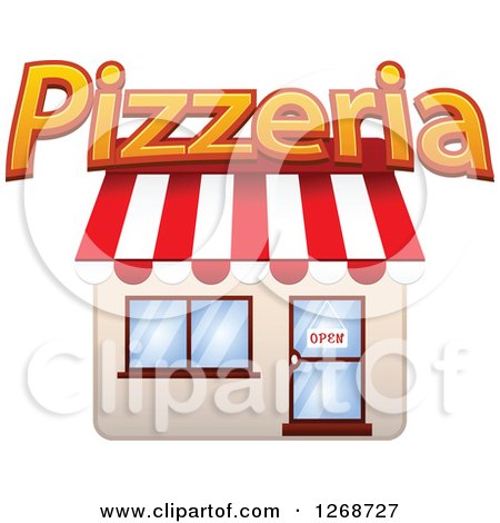 Clipart of a Pizzeria Shop with an Open Sign in the Door - Royalty Free Vector Illustration by Vector Tradition SM