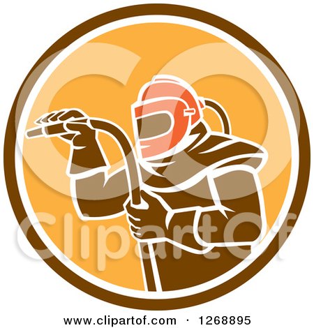 Clipart of a Sandblaster in a Brown White and Yellow Circle - Royalty Free Vector Illustration by patrimonio