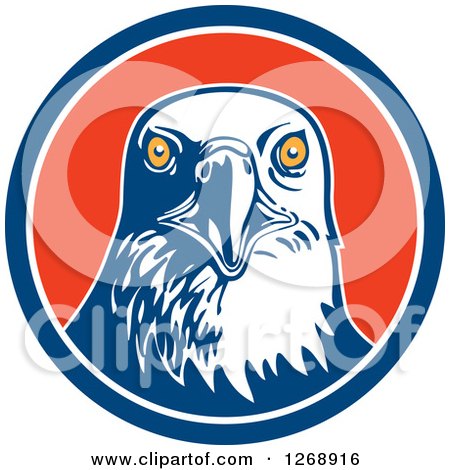 Clipart of a Retro Bald Eagle Head in a Blue White and Red Circle - Royalty Free Vector Illustration by patrimonio