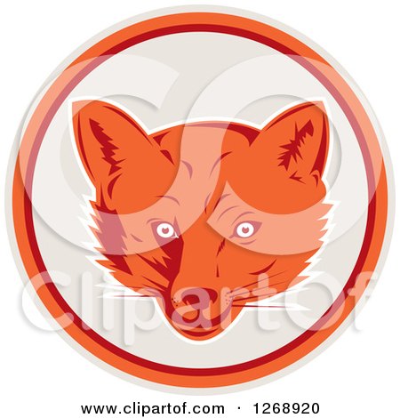 Clipart of a Retro Fox Face in a Gray Orange and Maroon Circle - Royalty Free Vector Illustration by patrimonio