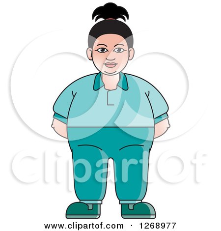 Clipart of a Chubby Woman Standing in Sweats - Royalty Free Vector Illustration by Lal Perera