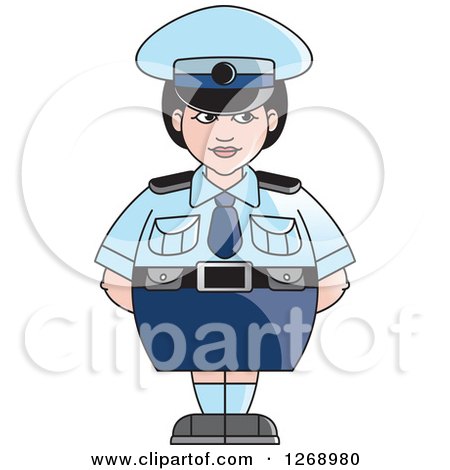 Clipart of a Chubby Police Woman Standing in a Skirt - Royalty Free Vector Illustration by Lal Perera