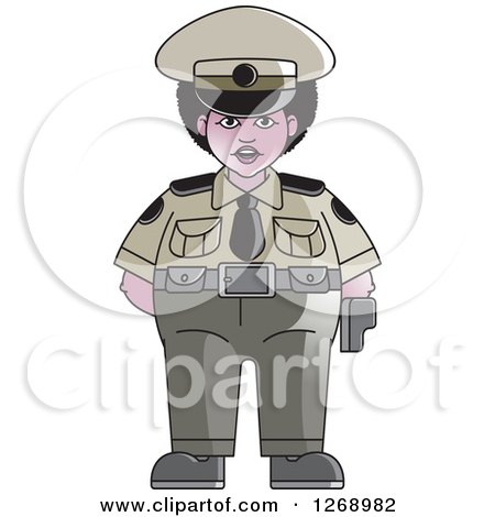 Clipart of a Chubby Black Police Woman Standing - Royalty Free Vector Illustration by Lal Perera
