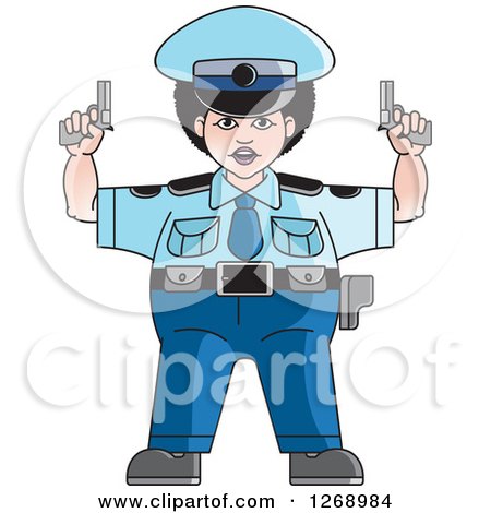 Clipart of a Chubby Police Woman Holding Pistols - Royalty Free Vector Illustration by Lal Perera