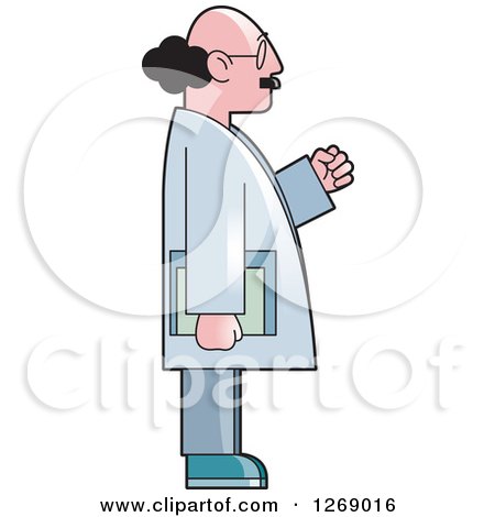 Clipart of a Senior Man Cheering Holding Books, in Profile - Royalty Free Vector Illustration by Lal Perera