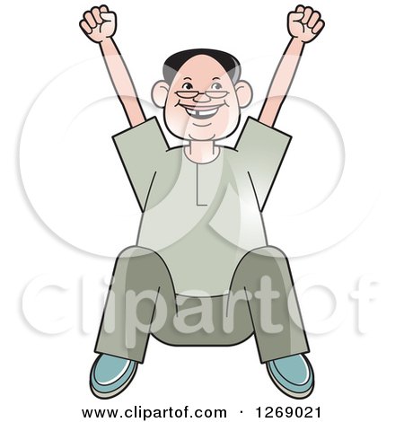 Clipart of a Senior Man Sitting and Cheering - Royalty Free Vector Illustration by Lal Perera