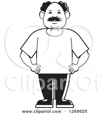 Clipart of a Black and White Senior Man Posing in a Jogging Suit - Royalty Free Vector Illustration by Lal Perera