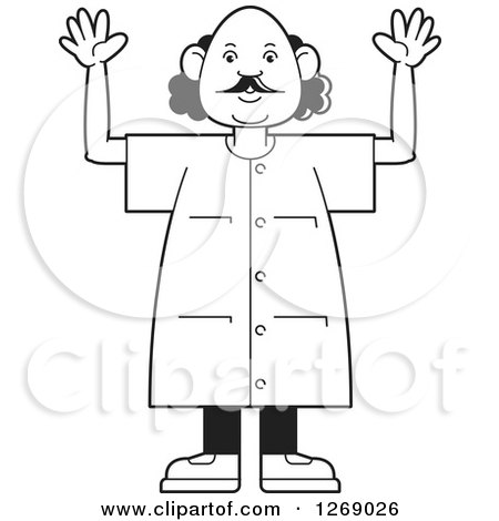 Clipart of a Black and White Senior Man Holding up Both Hands - Royalty Free Vector Illustration by Lal Perera