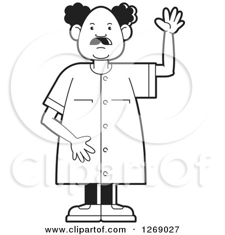 Clipart of a Black and White Senior Man Raising a Hand - Royalty Free Vector Illustration by Lal Perera
