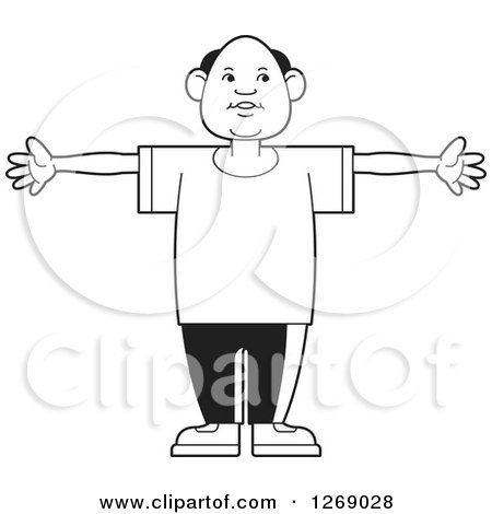 Clipart of a Black and White Senior Man Holding His Arms out - Royalty Free Vector Illustration by Lal Perera
