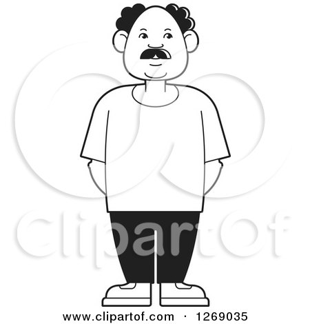 Clipart of a Black and White Senior Man Standing with His Hands Behind His Back - Royalty Free Vector Illustration by Lal Perera