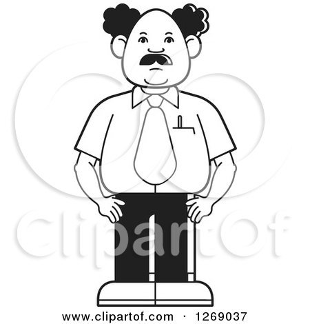Clipart Of A Black and White Balding Businessman Standing - Royalty Free Vector Illustration by Lal Perera