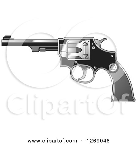 Clipart of a Black and Silver Revolver Pistol - Royalty Free Vector Illustration by Lal Perera