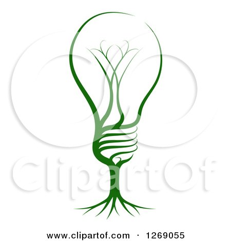 Clipart of a Green Light Bulb with Tree Roots - Royalty Free Vector Illustration by AtStockIllustration