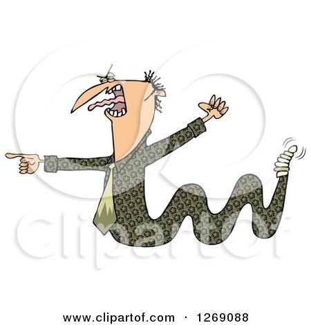 Clipart of a Toxic Caucasian Businessman Boss Snake Screaming, Waving a Fist and Pointing - Royalty Free Illustration by djart