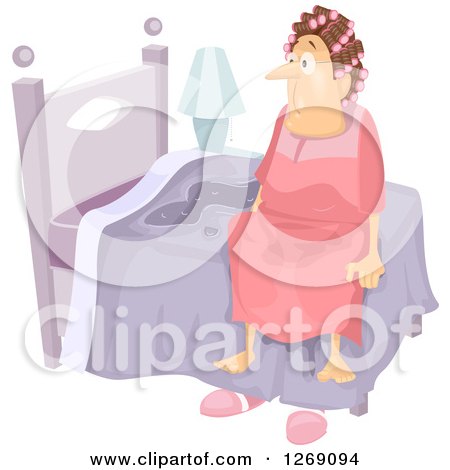 Clipart of a Senior Caucasian Woman Sitting up in Her Bed After Wetting It - Royalty Free Vector Illustration by BNP Design Studio