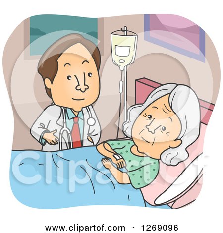 Clipart of a Brunette Caucasian Male Doctor Visiting with an Elderly Female Patient - Royalty Free Vector Illustration by BNP Design Studio