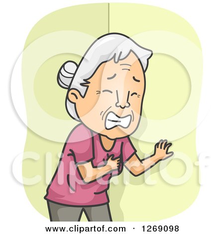 Clipart of a Senior Caucasian Woman Clutching Her Chest While Having a Heart Attack - Royalty Free Vector Illustration by BNP Design Studio