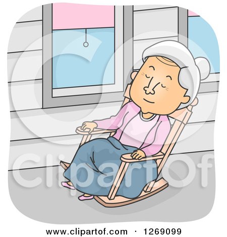 Clipart of a Senior Caucasian Woman Napping in a Rocking Chair on a Porch - Royalty Free Vector Illustration by BNP Design Studio