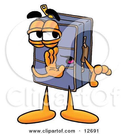 Clipart Picture of a Suitcase Cartoon Character Whispering and Gossiping by Mascot Junction