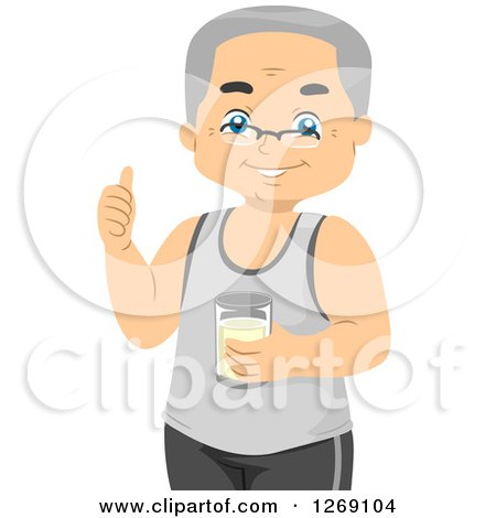 Clipart of a Senior Caucasian Man Holding a Thumb up and a Glass of Milk - Royalty Free Vector Illustration by BNP Design Studio