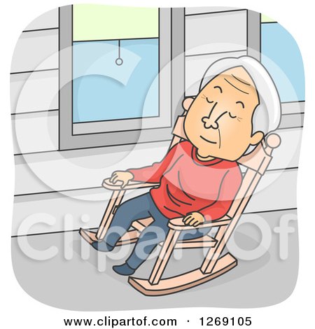 Clipart of a Senior Caucasian Man Napping in a Rocking Chair on a Porch - Royalty Free Vector Illustration by BNP Design Studio
