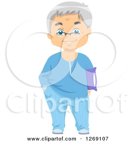 Clipart of a Happy Senior Caucasian Man Holding a Pillow and Standing in Pajamas - Royalty Free Vector Illustration by BNP Design Studio