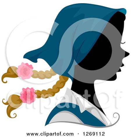 Clipart of a Silhouetted Black Austrian Woman's Face with a Colored Bonet and Braids - Royalty Free Vector Illustration by BNP Design Studio