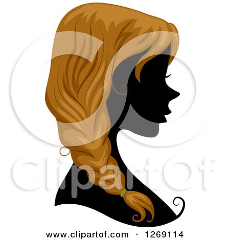 Clipart of a Silhouetted Black Woman's Face with Blond Hair in a Braid - Royalty Free Vector Illustration by BNP Design Studio