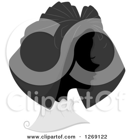 Clipart of a Silhouetted Grayscale French Woman's Face with a Hat - Royalty Free Vector Illustration by BNP Design Studio