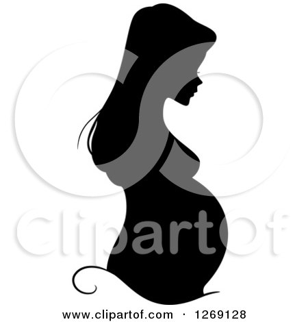 Clipart of a Silhouetted Black Pregnant Woman in Profile with a Swirl - Royalty Free Vector Illustration by BNP Design Studio