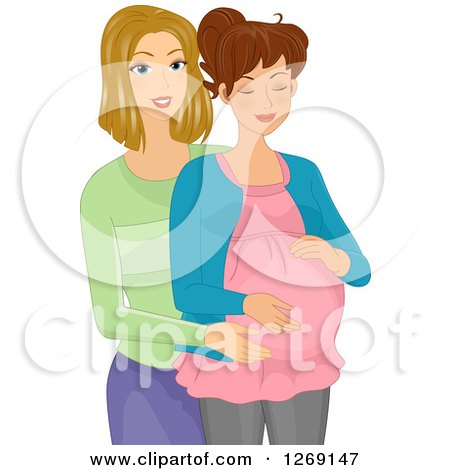 Clipart of a Blond Caucasian Doula Helping a Pregnant Woman - Royalty Free Vector Illustration by BNP Design Studio
