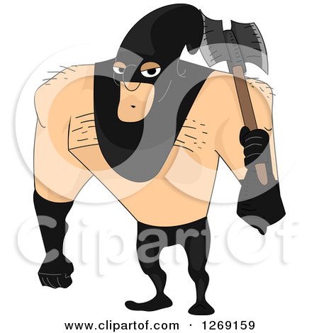 Clipart of a Beefy Male Executioner Holding an Axe - Royalty Free Vector Illustration by BNP Design Studio