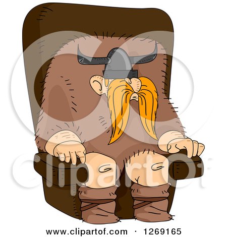 Clipart of a Male Viking Leader Sitting in a Chair - Royalty Free Vector Illustration by BNP Design Studio