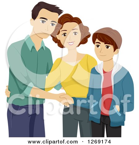 Clipart of a Caucasian Mother Introducing Her Boyfriend to Her Happy Teenage Son - Royalty Free Vector Illustration by BNP Design Studio