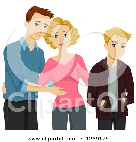 Clipart of a Caucasian Mother Introducing Her Boyfriend to Her Rude, Unhappy Teenage Son - Royalty Free Vector Illustration by BNP Design Studio
