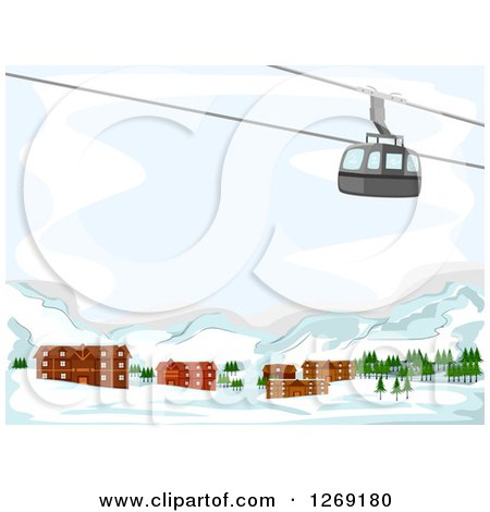 Clipart of a Ski Lift Passing over Lodges in the Mountains - Royalty Free Vector Illustration by BNP Design Studio