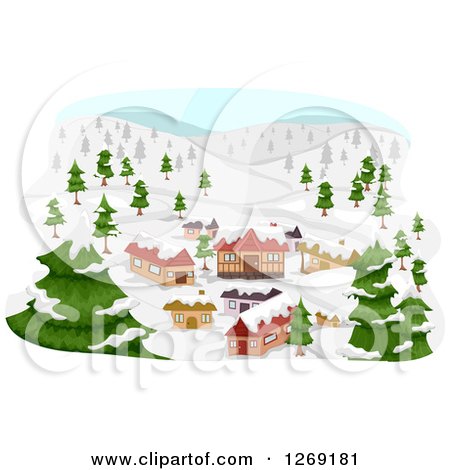 Clipart of a Mountainous Ski Village - Royalty Free Vector Illustration by BNP Design Studio