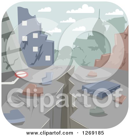 Clipart of a Crack from an Earthquake Through a Devastated City - Royalty Free Vector Illustration by BNP Design Studio