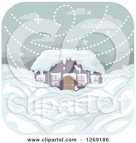 Clipart of a Home Buried in Snow During a Blizzard - Royalty Free Vector Illustration by BNP Design Studio