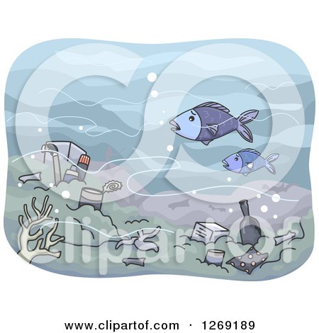 Clipart of a Polluted Sea Floor with Fish - Royalty Free Vector Illustration by BNP Design Studio