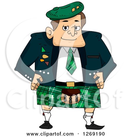 Clipart of a Scottish Man in a Green Kilt - Royalty Free Vector Illustration by BNP Design Studio