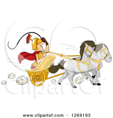 Clipart of a Roman Man Driving a Horse Drawn Chariot Cart - Royalty Free Vector Illustration by BNP Design Studio